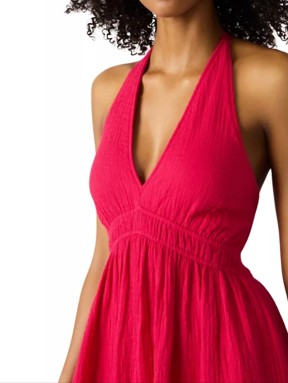 Steve Madden Cotton Gauze Pink Cranberry Halter V-Neck Midi Dress Women's Sz Med - Picture 8 of 11